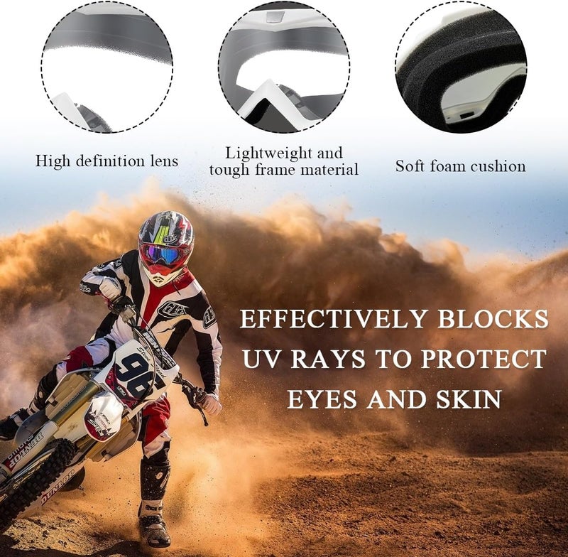 Yourkar Dirt Bike Goggles, Windproof ATV Off-Road Goggle, Wide Vision Riding Motorcycle Goggles, Motorcycle Accessories (White-Transparent) - Image 5